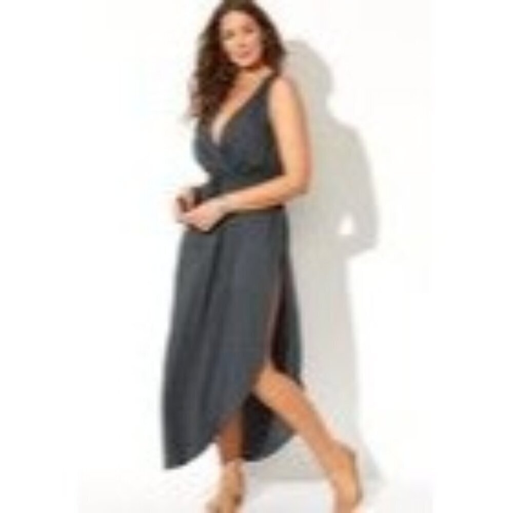 NWT Swimsuits For All Women's TENLEY SURPLICE COVER UP MAXI DRESS Gray Size 22/